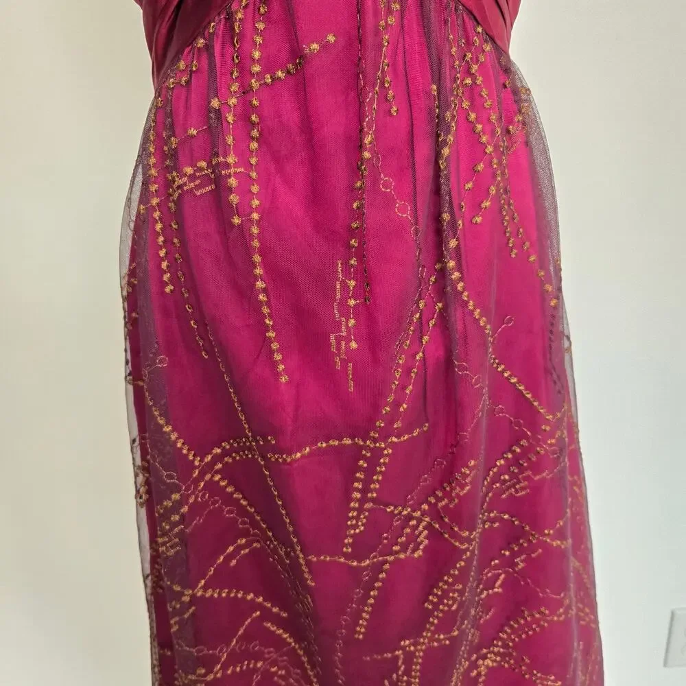 Vintage Y2K Babydoll Party Dress Embroidered Tulle Glam Prom Women Magenta 6 - Picture 5 of 15